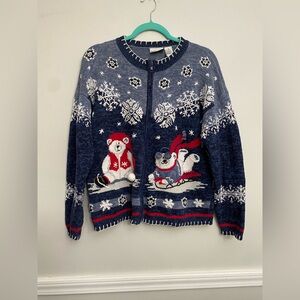 Vintage Knit Polar Bear Cardigan - M